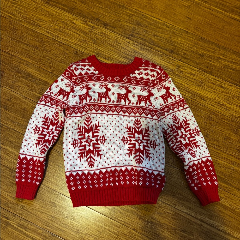 Old Navy Red and White Reindeer Snowflake Sweater